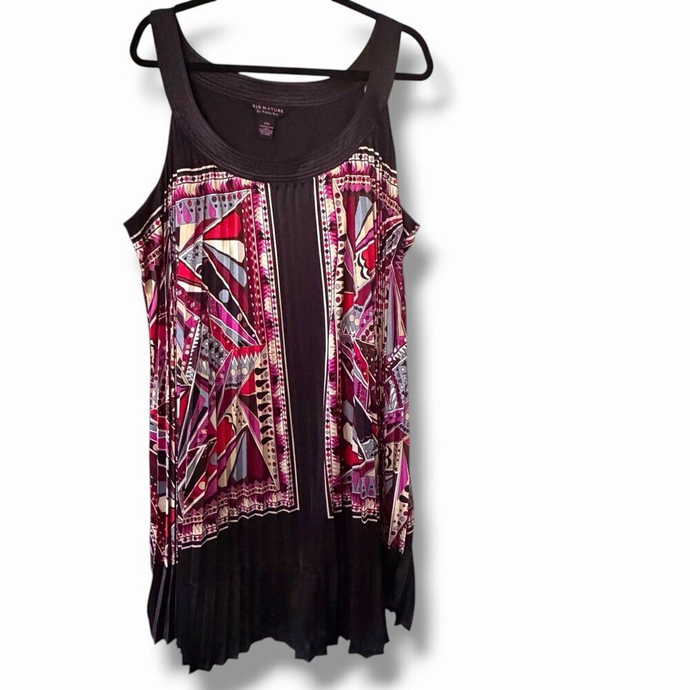 Signature Robbie Bee Geometric Print Sleeveless Dress Plus Size 24W Accordion